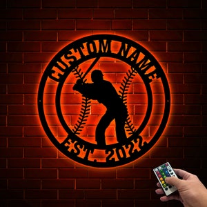 Personalized Baseball Metal Sign Wall Art with Led Lights, Softball Player Name Sign, Sport Metal Sign, Baseball Player Gift, Baseball Decor