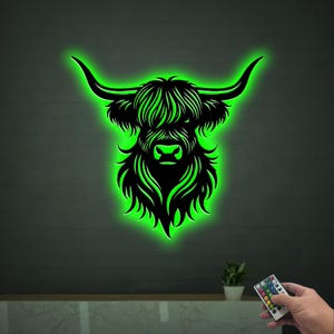 Highland Cow Metal Sign with Led Lights, Highland Cow Metal Wall Art, Highland Cow Welcome Sign, Cow Door, Cow Lover Gift, Farmhouse Decor