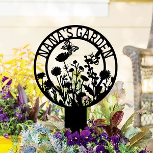 Personalized Garden Metal Sign With Stakes, Custom Garden Name Sign, Garden Flower Sign, Metal Yard Art, Housewarming Gift, Mother&#39;s Day