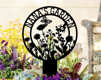 Personalized Garden Metal Sign With Stakes, Custom Garden Name Sign, Garden Flower Sign, Metal Yard Art, Housewarming Gift, Mother&#39;s Day