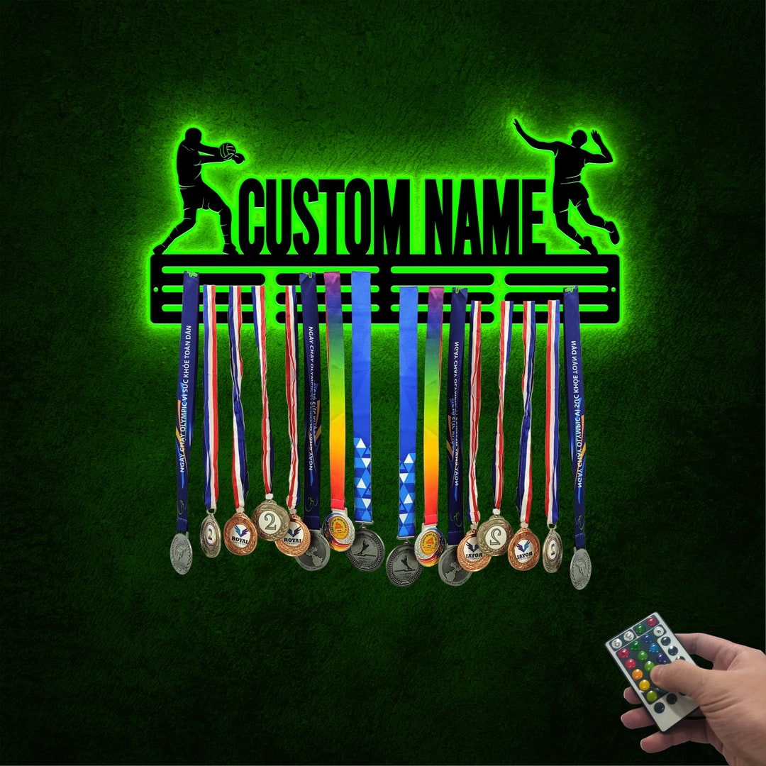 Custom Volleyball Medal Hanger, Metal Wall With LED Light, Volleyball