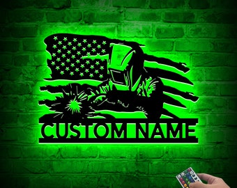 Custom Welder Metal Sign with Led Lights, Welding Work Shop Sign, Garage Wall Art, Gift for Welder, Ironworker Wall Decor, Gift For Dad