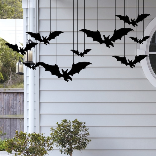 Murciélagos colgantes de metal, decoración de Halloween, adorno para interiores y exteriores