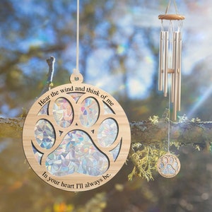 Personalized Stained Wind Chime, Hear The Wind And Think Of Me, In Your Heart I'll Always Be, Sympathy Wind Chime, Pet Loss Gift, Home Decor