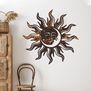 Wacky Sun Sign, Rusty Metal Sign, Sun and Moon, Patio Decor, Garden Sign, Hippie Style, Vintage Sign, Rusty Wacky Sun