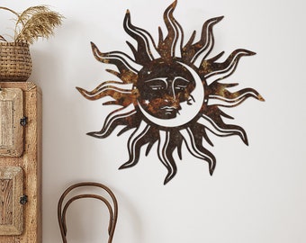 Wacky Sun Sign, Rusty Metal Sign, Sun and Moon, Patio Decor, Garden Sign, Hippie Style, Vintage Sign, Rusty Wacky Sun
