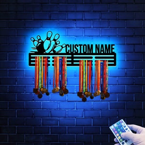 Custom Bowling Medal Hanger, Metal Wall With LED Light, Bowling, House Decor, Housewarming Gift, Wall Hanger, Gift For Bowling Player
