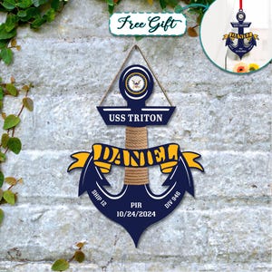 Personalized Navy Anchor Wood Sign, PIR Graduation Anchor, Navy Door Hanger, Hanging Door Anchor, Unique Gift, Navy Anchor For Graduation