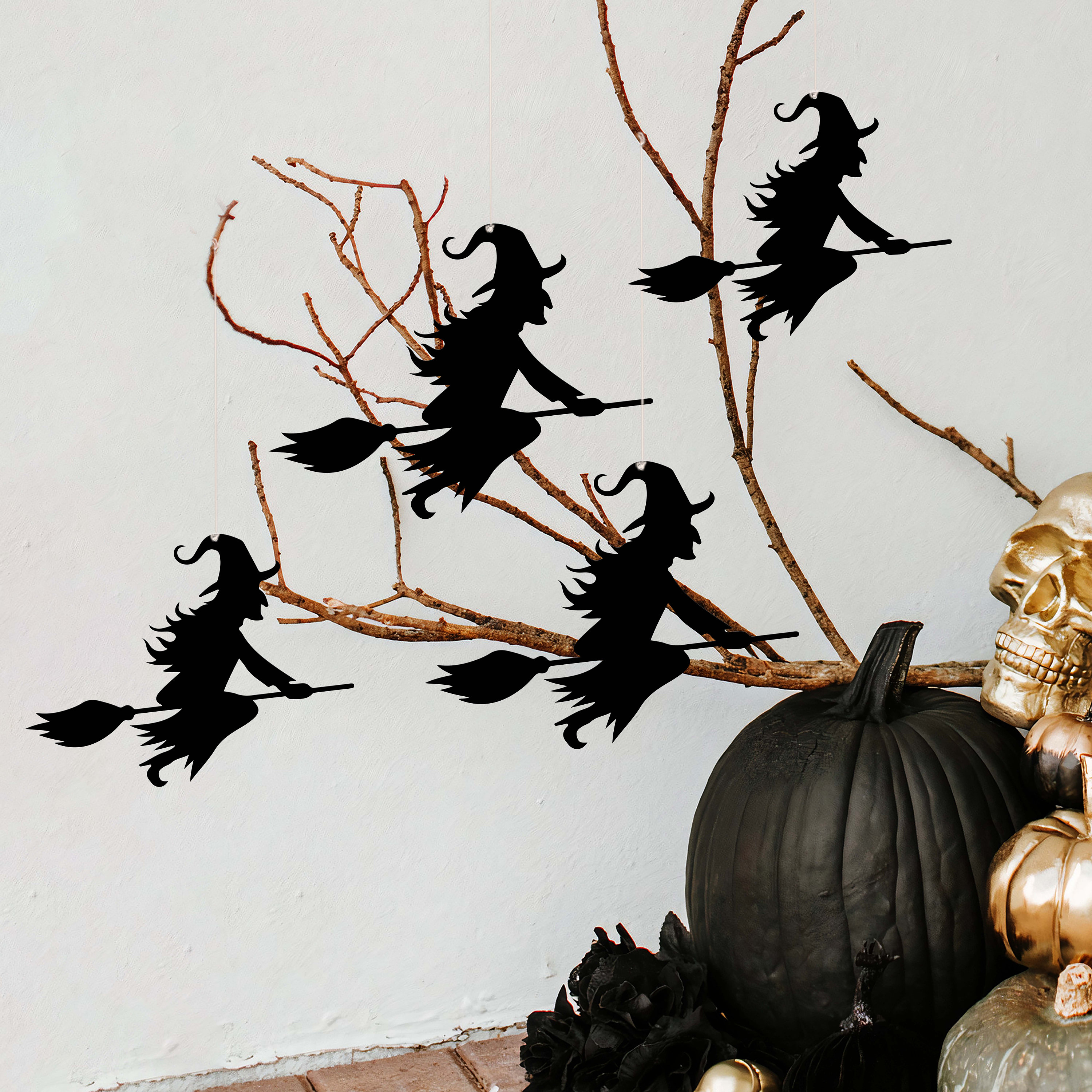 Hanging Witch on Broom Sign, Flying Witch, Halloween Decor, Hanging