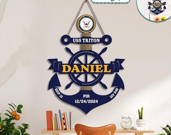 Personalized Navy Anchor Wood Sign, PIR Graduation Anchor, Navy Door Hanger, Hanging Door Anchor, Unique Gift, Navy Anchor For Graduation