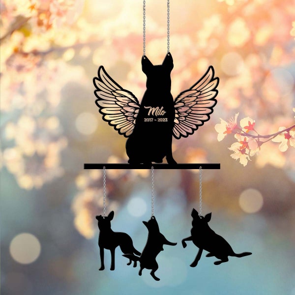 Australian Cattle Metal Wind Chime, Custom Sign, Memorial Wind Chime, Sympathy Sign, Australian Cattle With Wings,Australian Cattle Dog Loss