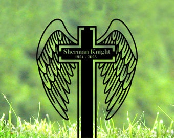 Personalized Memorial Cross Stake, Angel Wings, Sympathy Sign