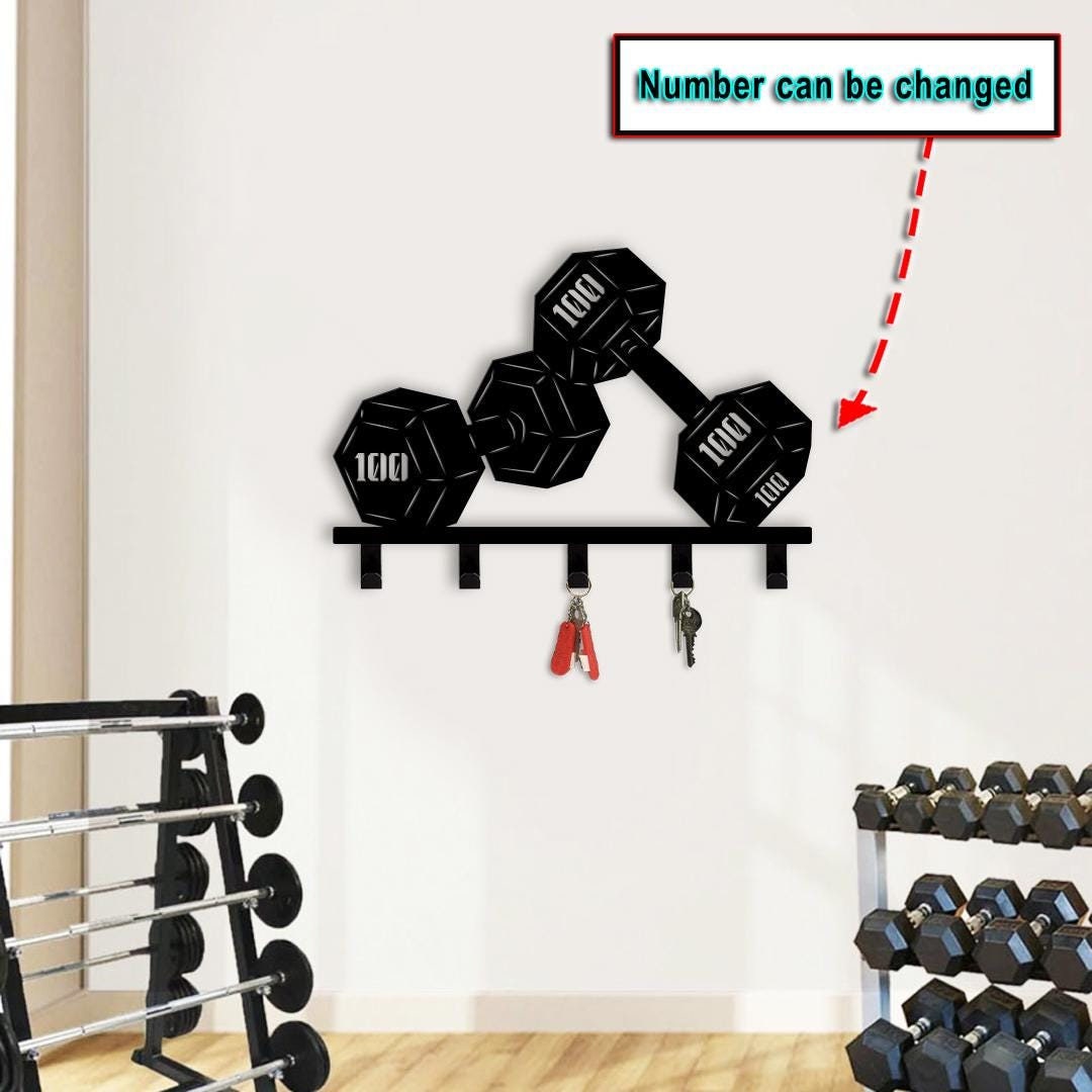 Custom Dumbbell Metal Key Holder, Weightlifting Wall Mount Key Rack ...