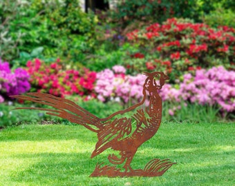 Rusty Metal Pheasant Sign, Garden Art, Animal Welcome Decor