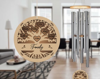 Personalized Family Wind Chimes, Custom Family Tree, Kid Name Sign, Family Keepsake, Father's Day Gift, Gift For Dad, Gift For Family