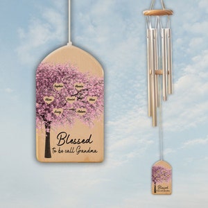 Personalized Wind Chimes Gift, Blessed To Be Call Grandma, Kid Name Sign, Memorial Wind Chime, Mother&#39;s Day Gift, Gift for Grandma