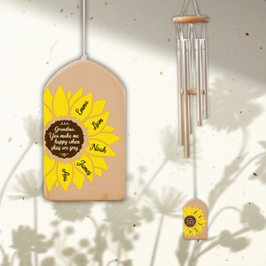 Personalized Sunflower Wind Chimes, You Make Me Happy, Kids Name Sign, Mother's Day Gift, Family Wind Chime, Gift for Grandma, Mom Gift image 8