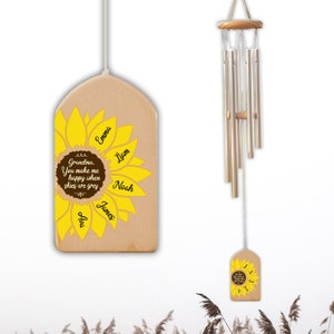 Personalized Sunflower Wind Chimes, You Make Me Happy, Kids Name Sign, Mother's Day Gift, Family Wind Chime, Gift for Grandma, Mom Gift image 5