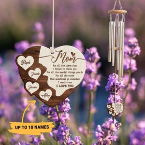 Personalized Wind Chime, Mother's Day Sign, I Love You Sign, Kid Name Sign, Custom Family Wind Chimes, Mother's Day Gift, Gift for Mom