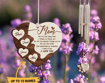 Personalized Wind Chime, Mother's Day Sign, I Love You Sign, Kid Name Sign, Custom Family Wind Chimes, Mother's Day Gift, Gift for Mom