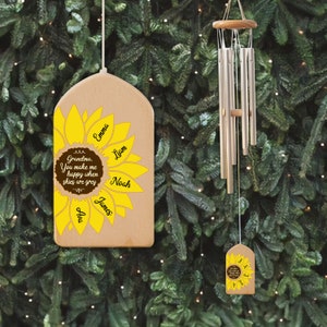 Personalized Sunflower Wind Chimes, You Make Me Happy, Kids Name Sign, Mother's Day Gift, Family Wind Chime, Gift for Grandma, Mom Gift image 6