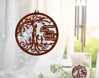 Tree of Life Memorial Wind Chime, Stained Wind Chime, Mother and Children Tree of Life, Mom Wind Chime, Family Gift, Mother's Day Gift