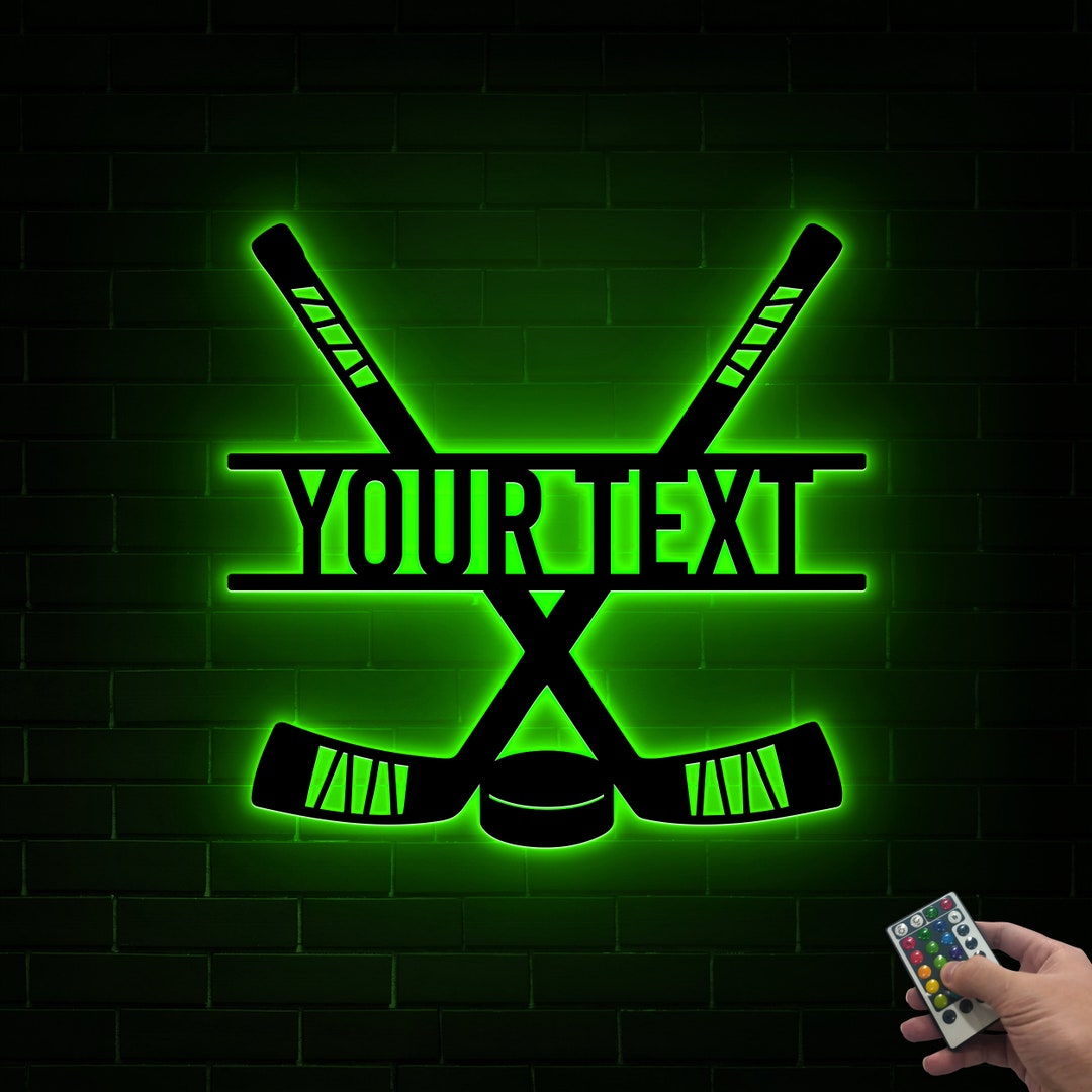 Custom Hockey Sticks Metal Sign With LED Lights, Kids Room Decor, Gift