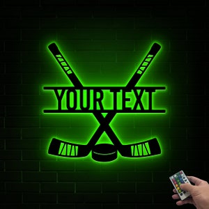 Custom Hockey Sticks Metal Sign With LED Lights, Kids Room Decor, Gift for Hockey Player, Gifts For Hockey Lover, Hockey Stick Decor