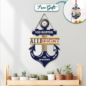 Personalized Navy Anchor Wood Sign, PIR Graduation Anchor, Navy Door Hanger, Hanging Door Anchor, Unique Gift, Navy Anchor For Graduation