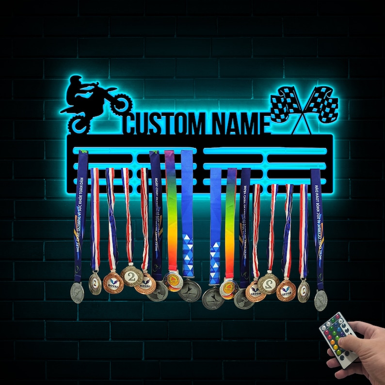 Medal Rack Racing Custom Dirt Bike Racing Medal Hanger With Led Light, Medal Holder ...