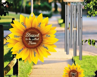 Personalized Sunflower Wind Chimes, Blessed To Be Called Nana, Custom Grandma Wind Chimes, Kid Name Sign, Mother's Day Gift, Gift From Kid