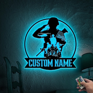 Custom Soldier Military Metal Sign with LED Lights, American Army Name Sign, US Military Sign, Veteran Sign, Retirement Gift