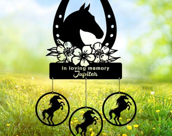 Flower Horse Metal Wind Chime, Custom Sign, Memorial Wind Chime, Sympathy Sign, Horse Lover, Horse Loss, Horse Shoes Sign, Floral Horse