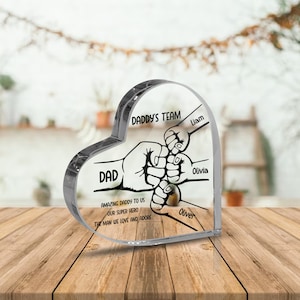Personalized Acrylic Heart Shaped Stand, Family Name Sign, Heart Acrylic Plaque, Father And Son, Father&#39;s Day Gift, Gift For Dad