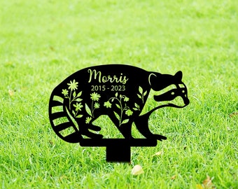 Custom Floral Raccoon Garden Stake, Metal Raccoon Sign, Grave Marker