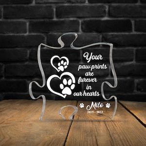 Personalized Acrylic Puzzle, Memorial Gift, Your Paw Printed Are Furever In Our Hearts, Pet Loss, Unique Gift, Paw & Heart Sign