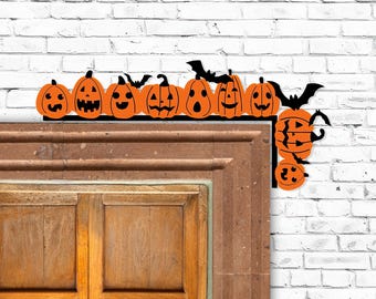 Pumpkin Door Corner Wood Sign, Halloween Spooky Decor