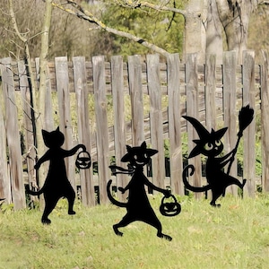Halloween Cat Trio, Metal Yard Sign, Halloween Decor, Cat Trio Stake, Unique Gift, Halloween Sign, Dancing Cats, Witch Cat