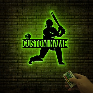 Custom Cricket Sign, Metal Wall With LED Light, Cricket Player Gift, Gift For Kid, Custom Kid Name, Game Room Decor, Wall Hanger