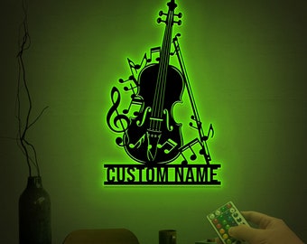 Custom Violin Metal Wall Art with Lights, Personalized Music Room Decor