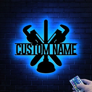 Personalized Plumber Tools Metal Wall With Lights, Plumber Dad Gift, Gift For Dad, Daddy&#39;s Tools Sign, Mancave Decor, Gift For Plumber