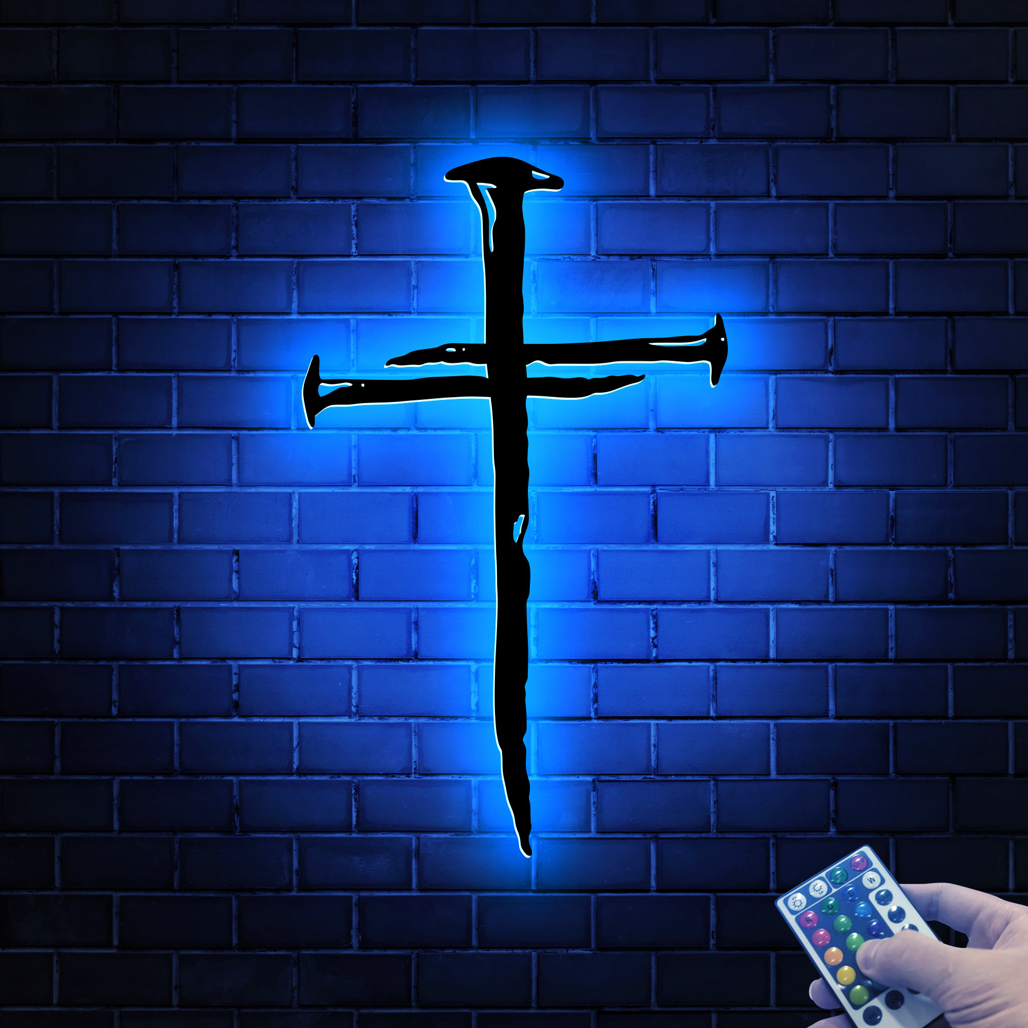 Three Crucifixion Nails Cross Metal Wall With Led Lights, Three