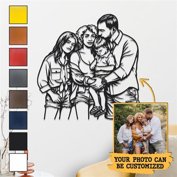 Custom Family Portrait Metal Sign, Personalized Wall Art