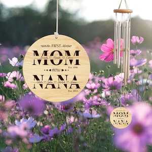 Personalized Mom Wind Chime, First Mom Now Nana Sign, Kid Name Sign, Grandma Gift Chime, Gift for Grandma, Mother&#39;s Day Gift, Home Decor