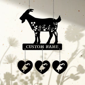 Flower Goat Metal Wind Chime, Custom Sign, Farmhouse Wind Chime, Farmhouse Decor, Gift For Farmer, Goat Ranch, Goat Sign