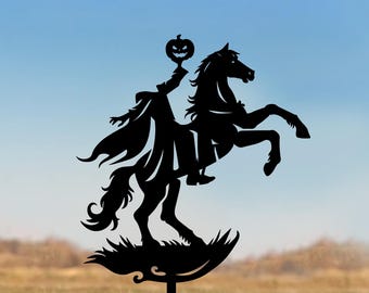 Headless Horseman Metal Yard Stake, Spooky Halloween Garden Decor