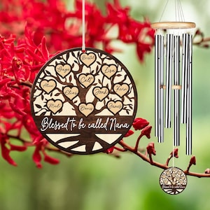 Personalized Wind Chimes, Blessed To Be Called Nana, Custom Grandma Wind Chimes, Kid Name Sign, Mother&#39;s Day Gift, Gift From Kid