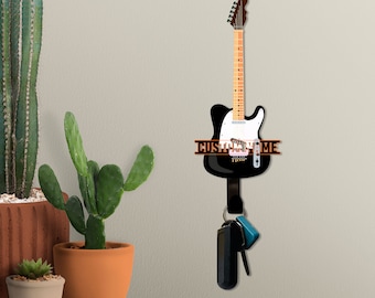 Personalized Guitar Key Holder, Metal Music Room Decor