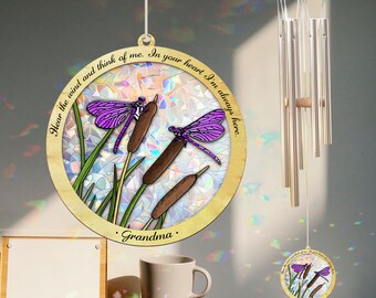 Personalized Dragonfly Memorial Wind Chime, Hear The Wind And Think Of Me, In Your Heart I'll Always Be, Sympathy Wind Chime, Home Decor