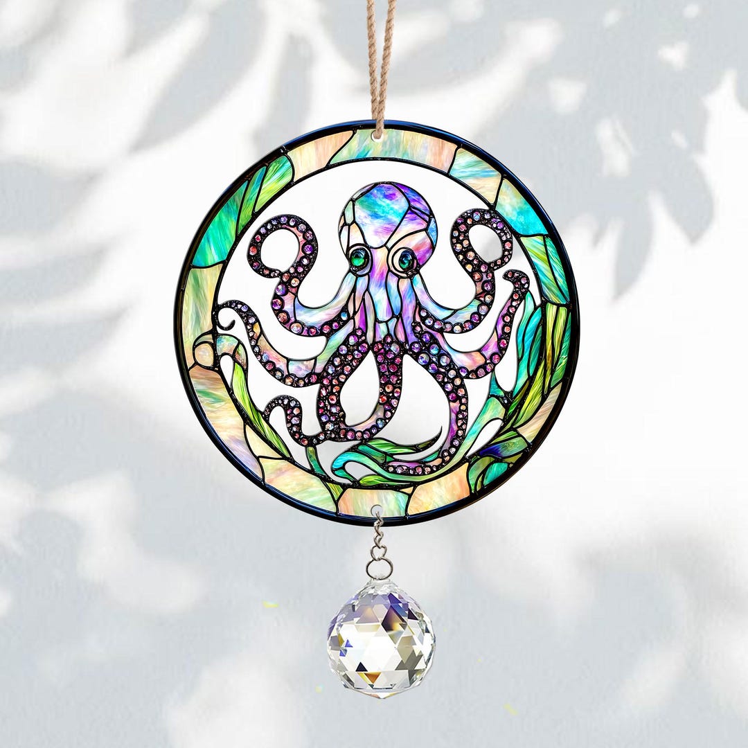 Octopus Acrylic Suncatcher Crystal, Octopus Window Hanging, Octopus ...